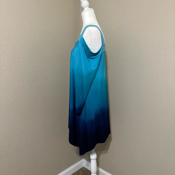Clara Sun Woo Blue Dip Dye Cold Shoulder Tunic Slinky Wrinkle Free Size XL - Picture 3 of 6